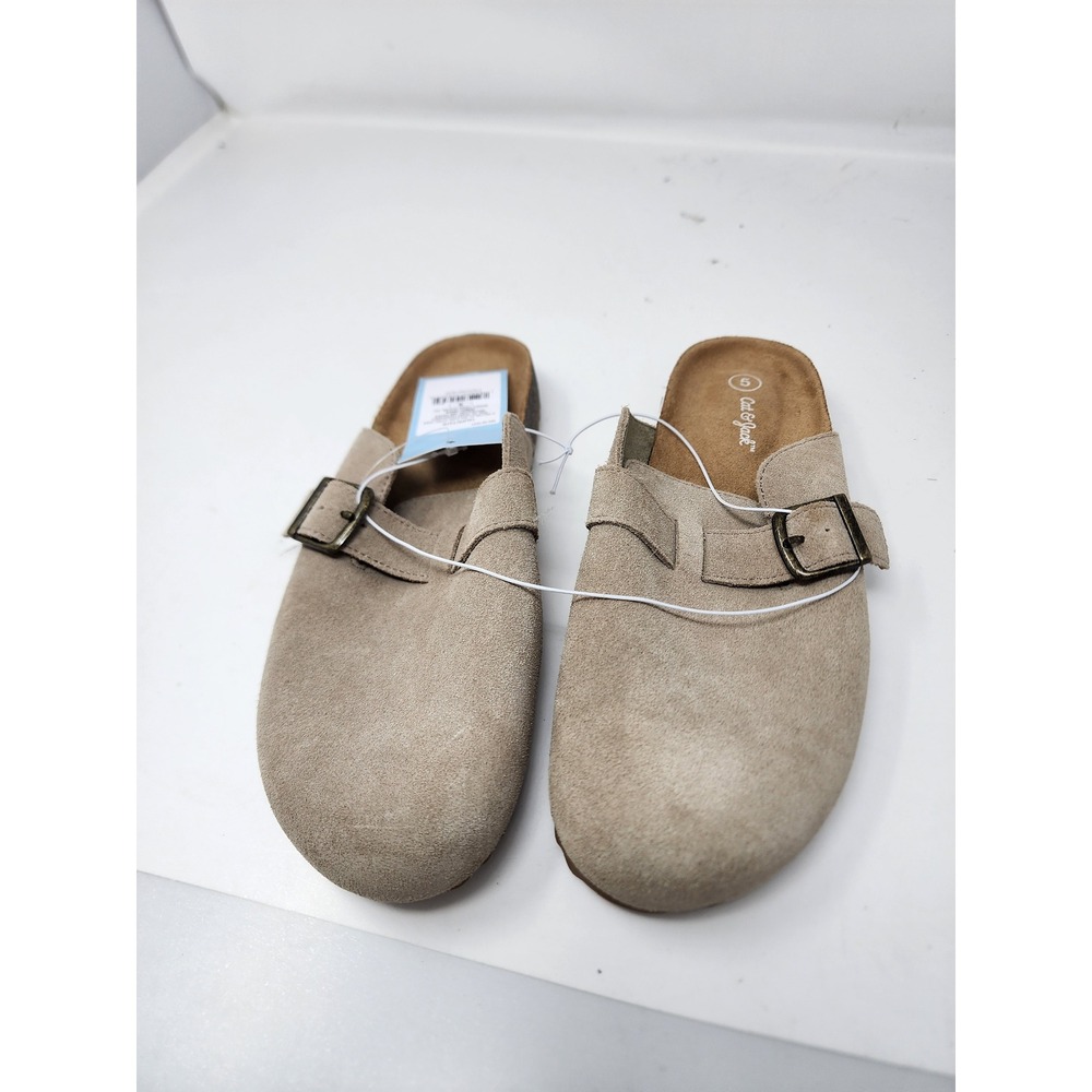 Cat & Jack Girls Buckle Clogs Taupe Faux Suede Casual Size 5
